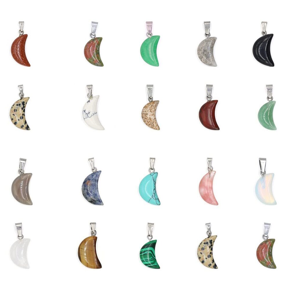 9138 20PCS Moon-shaped Pendant Natural Stone Crystal Opal Turquoise 12x28mm